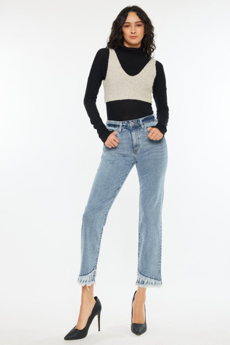 Kancan Raw Hem High Rise Straight Jeans - Bottoms Sale